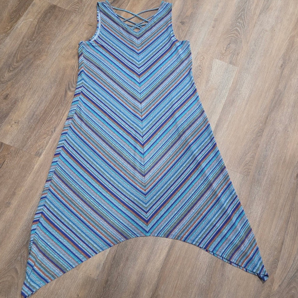 Apt. 9 Womens XL Striped Sharkbite Hem Sleeveless Dress Blue Orange Chevron Knit - Picture 6 of 6